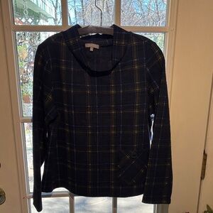 Habitat Navy and Yellow Plaid Crew Neck Sweater